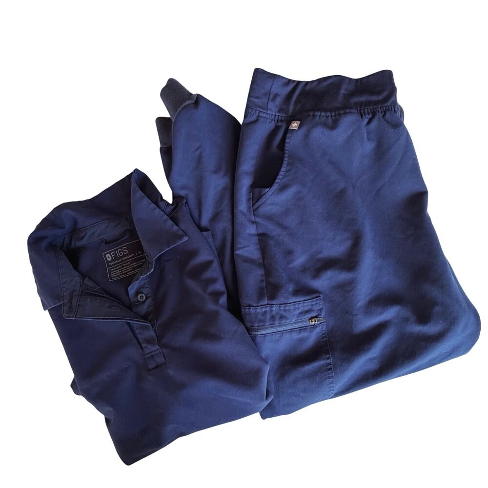Set of Figs Womens Scrubs Jogger Pants & Top  Pockets XL XXL Navy Blue
